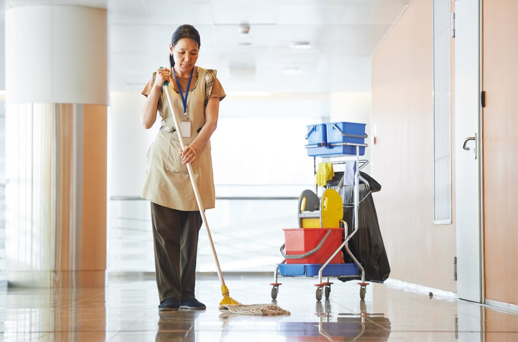 Woman Cleaning Building Hall